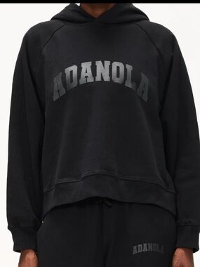 Adanola Varsity Loose Fit Black Hoodie Sweatshirt with Subtle Logo | S